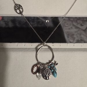 Silver and Turquoise Charm Necklace